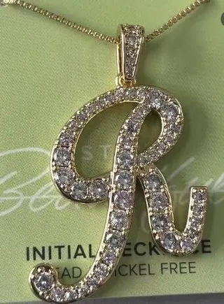 Initial Letter R Necklace, 18K Gold Plated Copper with Full Paved Cubic Zirconia, Hypoallergenic Nickel Free, Personalized Luxury Pendant for Women