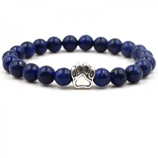 8mm Lapis Lazuli Dog Paw Elastic Bracelet - Natural Stone Chakra Healing Bead Bracelet with Alloy Paw Charm, 19cm, Pet Lover Gift Jewelry