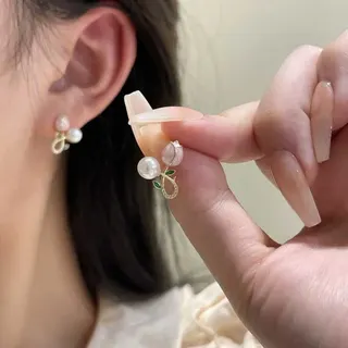 French Vintage Tulip Flower Earrings Pink Pearl Enamel Leaf Zircon Alloy Dangle Earrings for Women