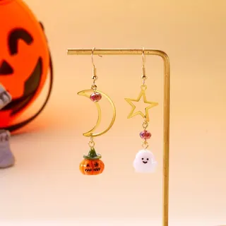 Halloween Earrings for Women Cute Ghost Pumpkin Star Crystal Dangle Earrings Asymmetric Resin Alloy Holiday Party Cosplay Jewelry