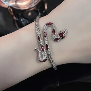 Luxury Vintage Snake Wrap Bracelet Red Gemstone Alloy Open Bangle Women Fashion Jewelry Hand Cuff