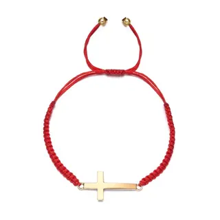 Red Braided Rope Bracelet with Silver Cross Pendant, Adjustable 16-30cm, Alloy Religious Charm Handband for Men Women