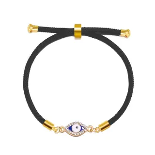 Evil Eye Bracelet for Women, 18K Gold Plated Zircon Evil Eye Charm, Adjustable Black Braided Cord Bracelet, Lucky Protection Jewelry Gift