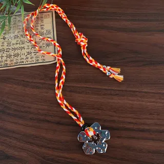Vintage Floral Pendant Necklace for Women, Long Braided Cord Chain with Mirror-Finish Alloy Five-Petal Flower Charm, Chinese Style Hanfu Accessory, Approx 60cm