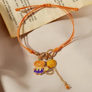 Halloween Bracelet for Women, Dripped Pumpkin & Spider Wax Cord Handmade Adjustable Beaded Bracelet, Orange Black Festive Party Jewelry Gift 16-26cm