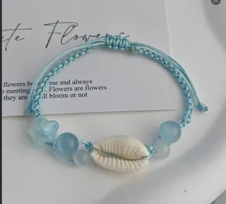 Dopamine Woven Bracelet for Women - Blue & White Hand-Knotted Cowrie Shell Beaded Strand, Ocean Vacation Style, Polyester Braided, Approx 17cm