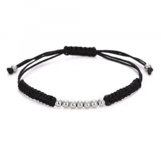 Handwoven Black Cord Bracelet with 7 Gold-Plated 4mm Copper Beads, Adjustable 120-280mm, Minimalist Unisex Men's Beaded Bracelet