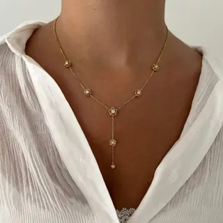 Minimalist Stainless Steel Zircon Flower Necklace Women 18K Gold Plated Rose Clavicle Chain 42+5cm Adjustable Elegant Delicate Pendant