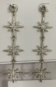 Vintage Starburst Drop Earrings, Rhinestone Alloy Silver Long Dangle Earrings, French Chic Sparkly Earline for Women