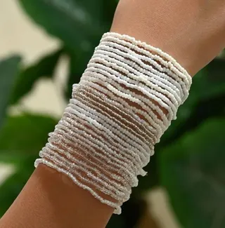 Bohemian White Beaded Bracelet Set of 30, Multi-Strand Wrap Cuff, Adjustable 17cm, Vacation Style Beads for Women