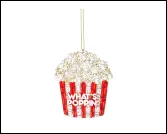 Christmas Popcorn Charm Pendant - Alloy Rhinestone Inlay Red White Striped Bucket Holiday Party Ornament Gift