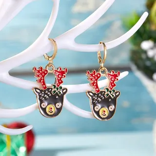 Christmas Reindeer Dangle Earrings, Cute Enamel Alloy Drop Earrings with 18K Gold Plating, Holiday Party Gift Jewelry for Women