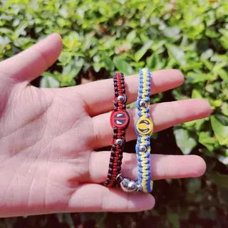 Wolverine Style Braided Couple Bracelet, Red & Yellow Contrast, Alloy Beads + Woven Cord, Adjustable 18-28cm, Streetwear Unisex Pair