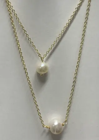 Double Layer Pearl Necklace for Women, 18K Gold Plated Alloy Clavicle Chain, Minimalist French Style Single Pearl Pendant, Layered Collar Necklace for Wedding & Daily Wear