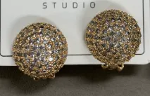 Luxury Vintage Round Earrings - Alloy Paved Rhinestone Studs, Gold & Green Sparkle, Face-Slimming Statement Earrings for Party & Daily Wear