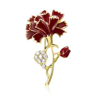 Carnation Brooch with Rhinestones, Red Enamel Gold-Plated Alloy Flower Pin, Elegant Mother's Day Gift Jewelry for Blazer & Scarf