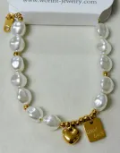 Baroque Pearl Bracelet Women 18K Gold Plated Heart Charm Beaded Bracelet French Vintage Sweet Jewelry Gift