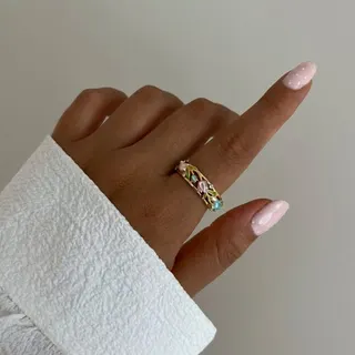 Vintage Tulip Bracelet - 18K Gold Plated Copper, Enamel & Rhinestone Openwork Floral Cuff, Macaron Color French Chic Jewelry 5.2cm