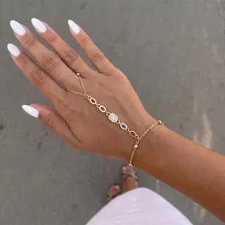 Gold Tone Diamond Accent Chain Bracelet for Women, 18K Gold Plated Alloy with White Oval Stone & Micro-Pavé Links, Adjustable 18+5cm Extender Chain, Minimalist Delicate Jewelry Gift