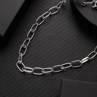 Silver Oval Link Chain Necklace for Women, 40cm Minimalist Clavicle Chain, Polished Alloy Lightweight Collarbone Necklace, Everyday Layering Jewelry