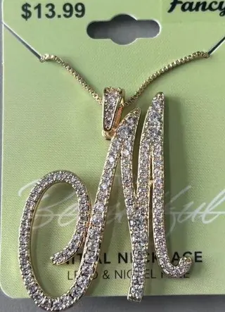 Luxury Initial M Letter Necklace, 18K Gold Plated Copper with Rhinestone Pavé Pendant, Gold Chain Choker, Personalized Gift for Women