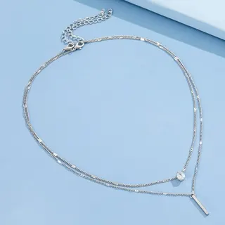 Double Layer Gold Necklace for Women - Teardrop Zircon & Bar Pendant Layered Chain, 18K Gold Plated Alloy, Adjustable 40+5cm, Elegant Minimalist Clavicle Chain