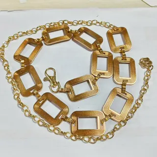 Gold Geometric Square Waist Chain for Women, 120cm Adjustable Alloy Belt Chain with Lobster Clasp, Retro Minimalist Hollow Metal Waist Chain for Party & High-Waist Outfits