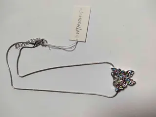 Butterfly Necklace for Women, AB Color Rhinestone Butterfly Pendant on Silver Snake Chain, Alloy Fashion Jewelry 40+5cm Adjustable