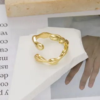 Irregular Twisted Open Ring, Adjustable C-Shape Gold Plated Alloy Finger Ring, Minimalist Sculptural Statement Ring for Women