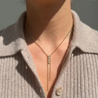 Minimalist Zircon Tassel Necklace for Women, 18K Gold Plated Stainless Steel Dainty Pendant Chain, 42+5cm Adjustable, Hypoallergenic Elegant collarbone chain
