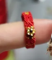 Red Braided Rope Ring, Handwoven Cord Flower Finger Ring with Gold Alloy Inlay, Bohemian Ethnic Style, Adjustable Comfort Fit, 1 Piece
