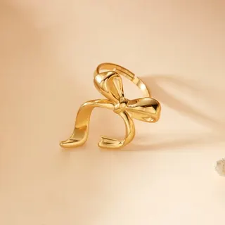 Butterfly Knot Adjustable Ring, 18K Gold Plated Stainless Steel Open Band, Hypoallergenic Delicate Finger Ring for Women