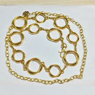 Gold Alloy Waist Chain for Women - Interlocking Hollow Circle Belt Chain with Rose Charm, Adjustable 120cm Boho Sexy Body Chain for Beach & Party