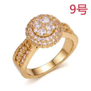 Round Full-Pave Cubic Zirconia Ring, Gold Plated Copper, Wide Band Side Pavé, Size 8, Luxury Statement Wedding Party Ring for Women