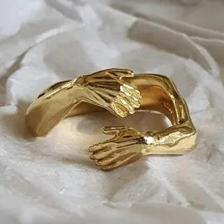 Adjustable Open Ring Silver Alloy Embrace Arm Design Unisex Statement Finger Ring Polished Couple Jewelry