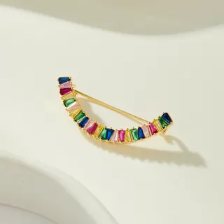 Rainbow Smile Brooch for Women, Arc Shaped Multi-Color Rhinestone Pin, 18K Gold Plated Alloy Curved Brooch, Cute Healing Jewelry for Clothes Hat Bag, Gift for Her
