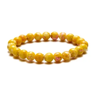 8mm Colorful Pattern Elastic Bead Bracelet, Acrylic Imitation Mother-of-Pearl Yellow Round Beads, 18cm Stretch Cord, Summer Casual Jewelry for Women