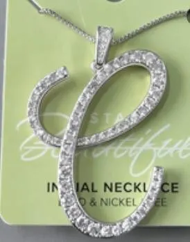 Letter C Initial Necklace Women, White Gold Plated Zirconia Pendant, Hypoallergenic Nickel Free, Personalized Gift Jewelry