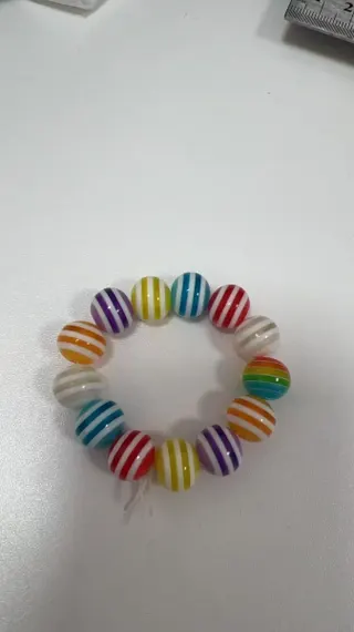 Acrylic Colorful Stripe Bead Bracelet - Rainbow Macaron Stretch Bracelet, Cute Ins Style Handmade Beaded Bangle for Women Girls, 6cm Adjustable Elastic Jewelry Gift