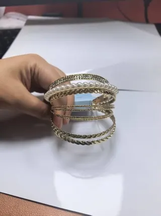 Gold Tone Multi-Layer Wrap Bangle Bracelet with Pearl Beads, Alloy Fashion Jewelry with Woven & Filigree Design for Women