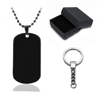316L Stainless Steel Dog Tag Necklace Set - Customizable Engraved Pendant with Bead Chain, Keychain & Gift Box, Hypoallergenic Tarnish-Free, Unisex Minimalist Jewelry Gift