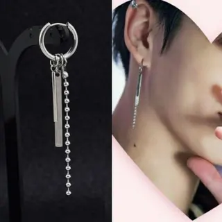 Men's Long Tassel Earring Stainless Steel Geometric Chain Hoop Ear Piercing Jewelry 7cm Single Piece Hypoallergenic Unisex Street Style