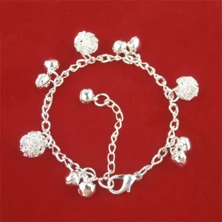 White Gold Alloy Bell Charm Bracelet Anklet - Openwork Woven Sphere Pendant, Adjustable 15+3cm, Vintage Boho Jewelry for Women