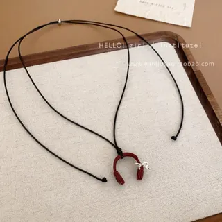 Retro Headphone Pendant Necklace for Women, Red Alloy Long Adjustable 64cm Chain with Bow Detail, Fun Minimalist Jewelry Gift