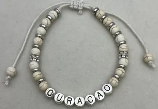 CURACAO Letter Bead Bracelet White Alloy & Stone Beads 6mm Adjustable Drawstring String Bracelet for Women Couple Set