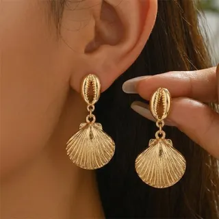 Vintage Conch Shell Drop Earrings, 18K Gold Plated Alloy Scallop Dangle Earrings, Boho Beach Vacation Jewelry for Women