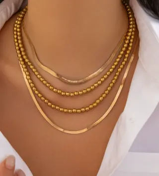 Layered Beaded & Snake Chain Necklace Set, 18K Gold Plated Copper, Adjustable Multi-Strand Collarbone Necklace, French Vintage Luxury Gold Jewelry for Women
