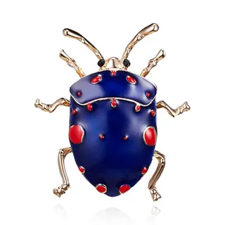 Vintage Beetle Brooch, Blue Enamel Insect Pin with 18K Gold-Plated Alloy & Red Dots, Retro Lady Fashion Jewelry, 3.5cm
