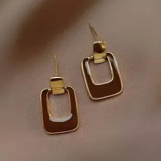 Geometric Hollow Square Hoop Earrings, 18K Gold Plated Alloy, Minimalist Light Luxury Stud Earrings for Women, Approx 2cm