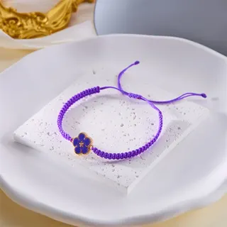 Turquoise Five-Petal Flower Braided Bracelet for Women, 18K Gold Plated Alloy Enamel Charm with Adjustable Black Cord, Boho Vintage Jewelry 16-26cm